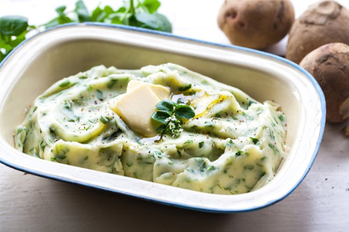 Watercress mash with spring onion and cheese