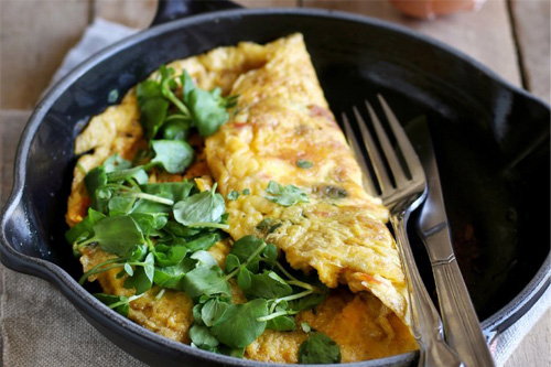 Watercress omelette with watercress and Stilton